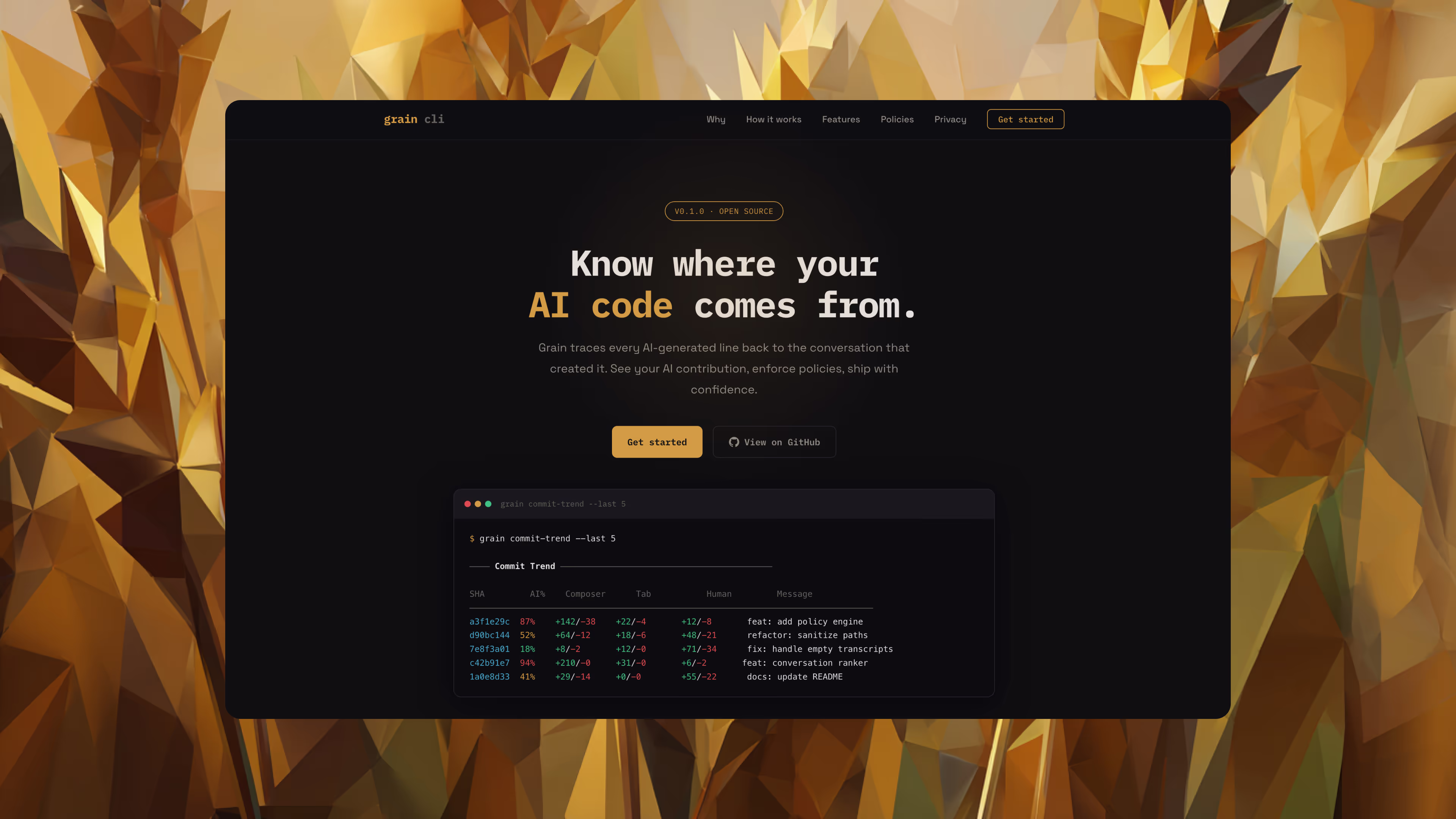 Grain CLI AI code provenance