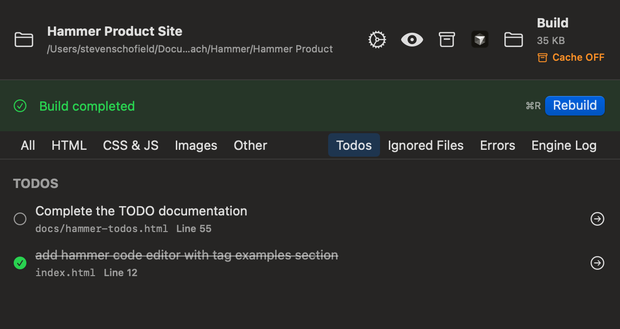 Hammer TODO UI showing interactive todo management