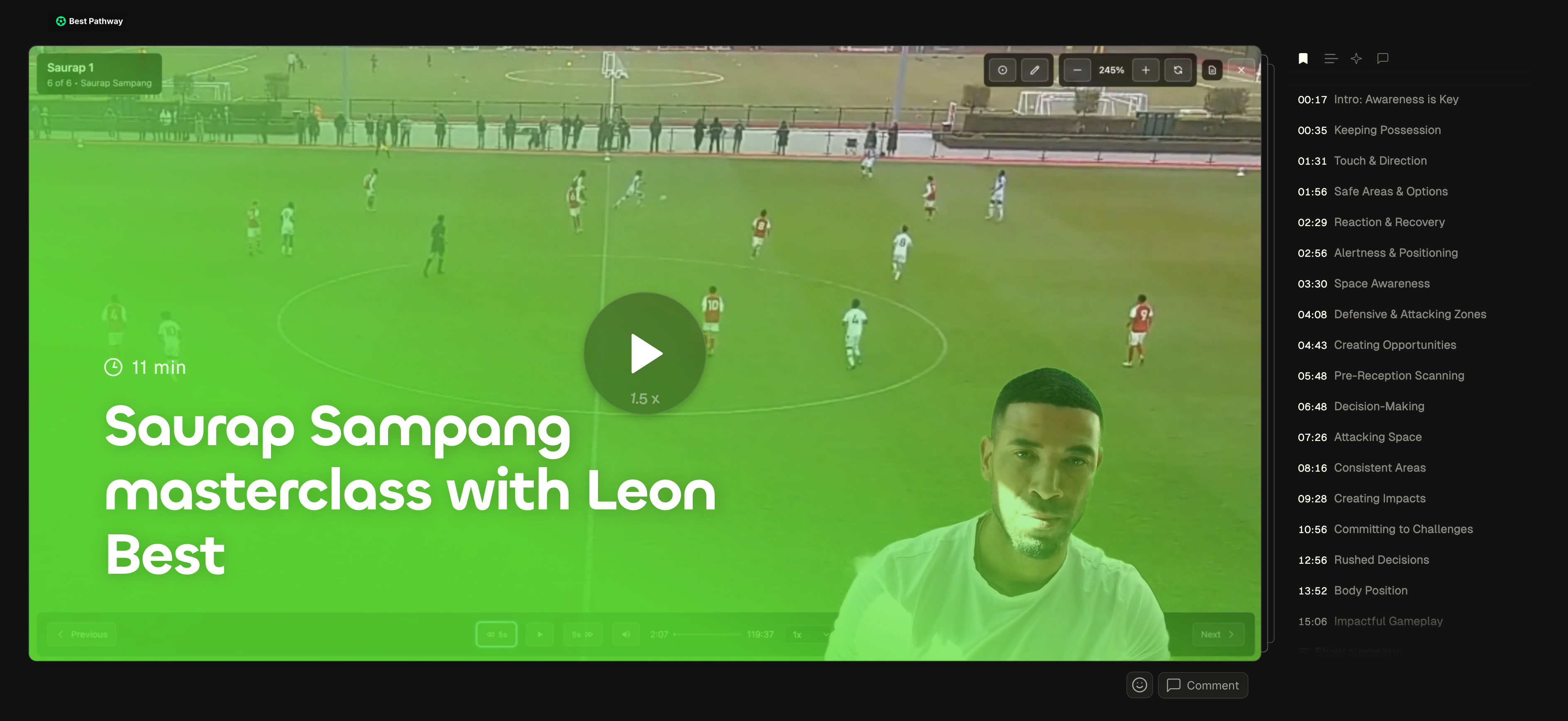 Video analysis interface with chapters