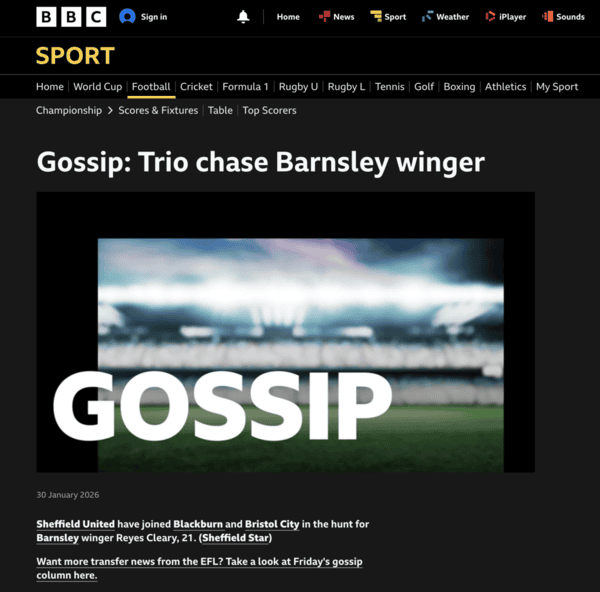 BBC Sport: Sheffield United, Blackburn and Bristol City chase Barnsley winger Reyes Cleary