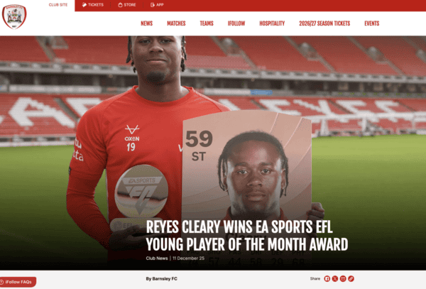 Reyes Cleary wins EA Sports EFL Young Player of the Month