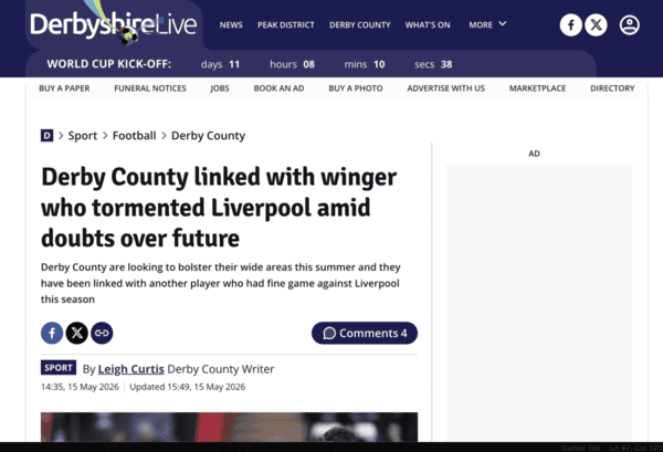 DerbyshireLive: Derby County linked with Reyes Cleary